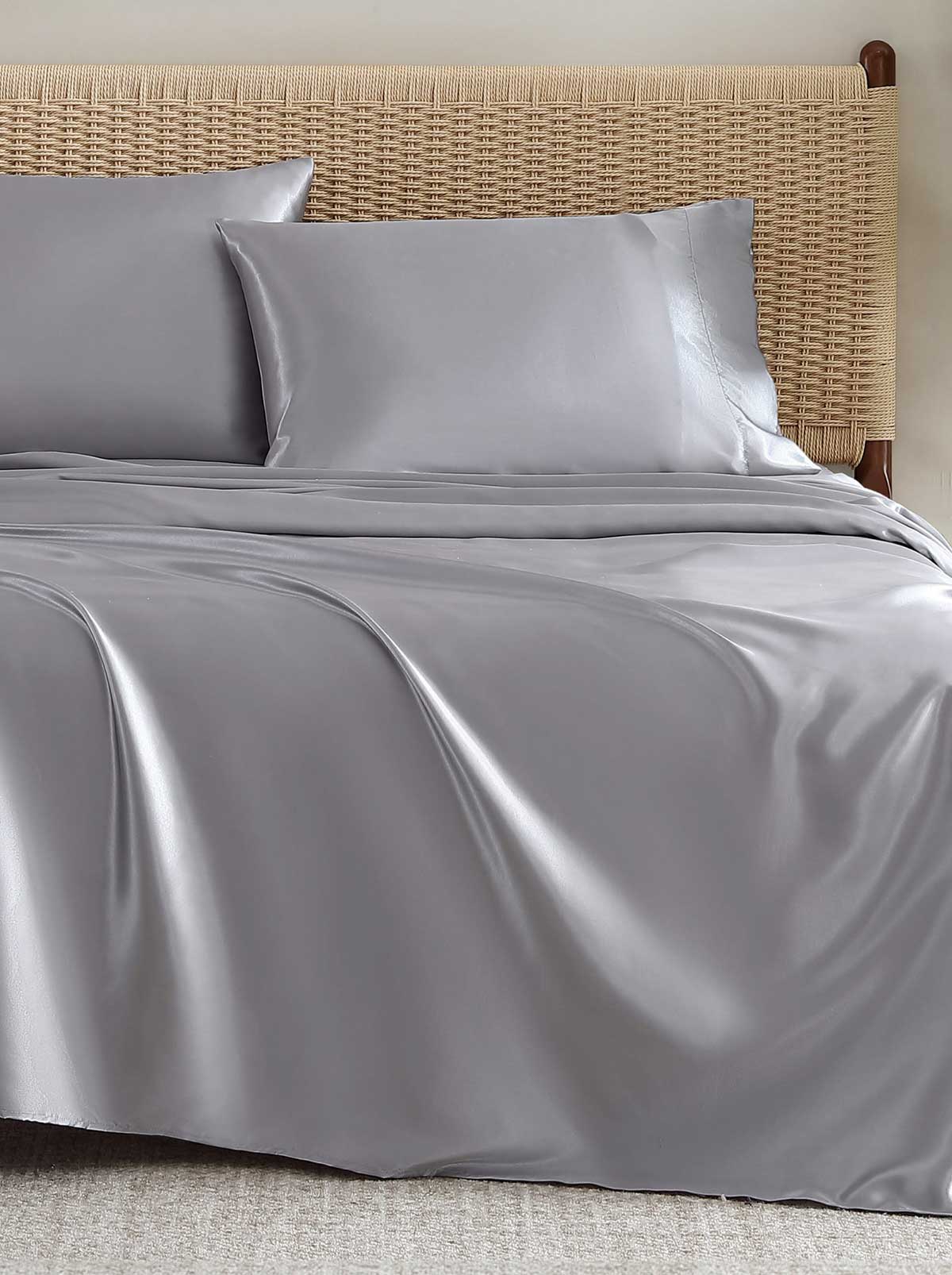 Silky Satin Sheet Set in Harbor Mist Grey