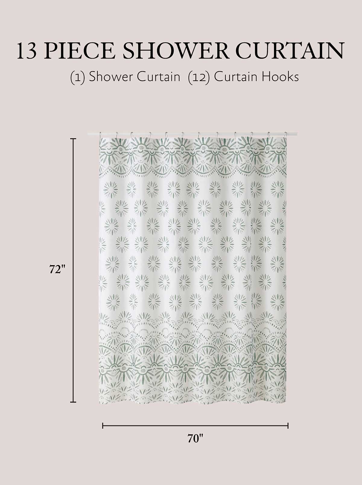 Haven Border Sage Green Shower Curtain Set