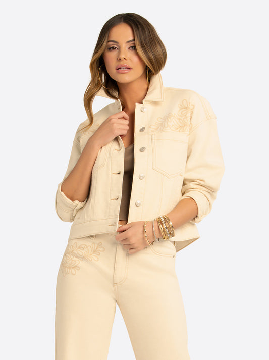 JS Jessica Simpson Pleat Back Denim Jacket in Undyed Natural