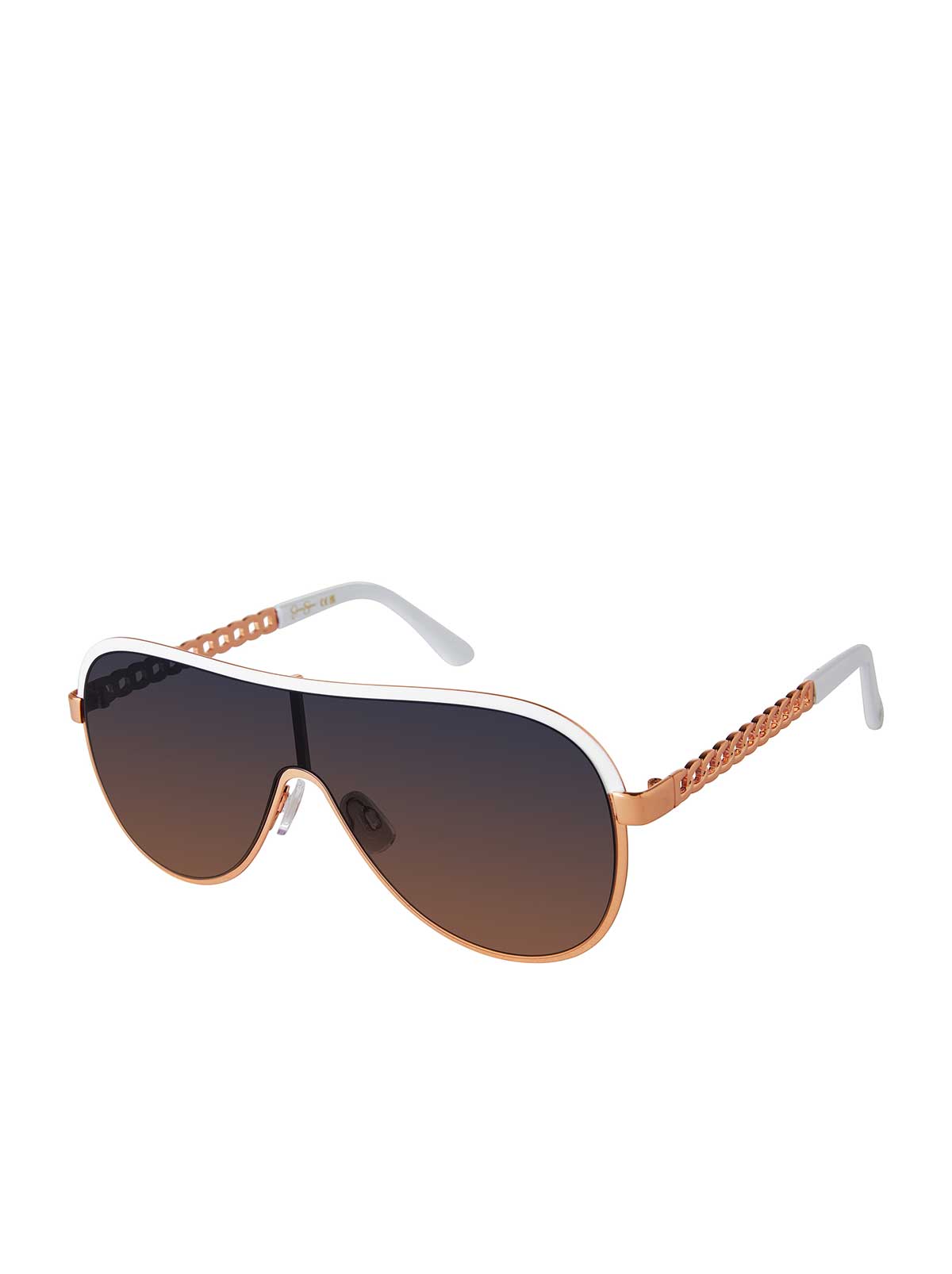 Metal Shield Aviator Pilot Sunglasses in Rose Gold & White