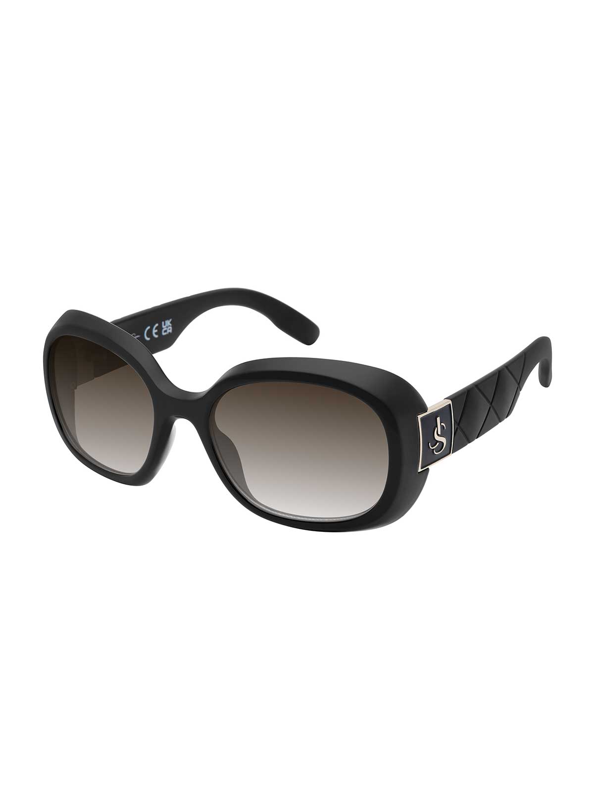 Quilted Temple Oval Sunglasses in Black