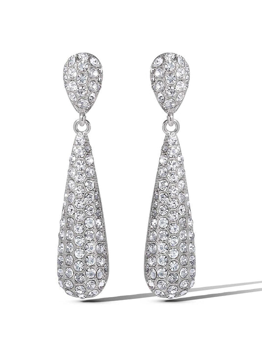Silver-Tone Pave Teardrop Dangle Earrings