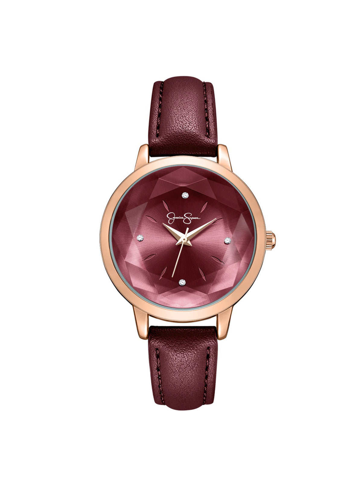 Faceted Glass Watch in Burgundy
