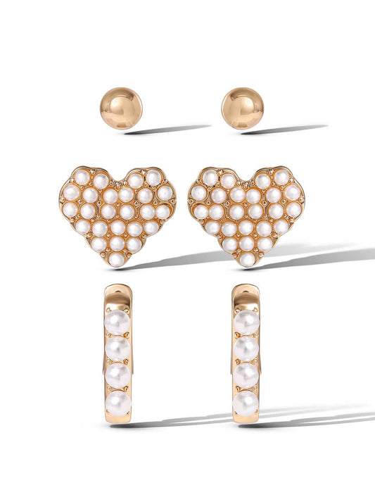 Pearl Accent Gold-Tone Earring Set