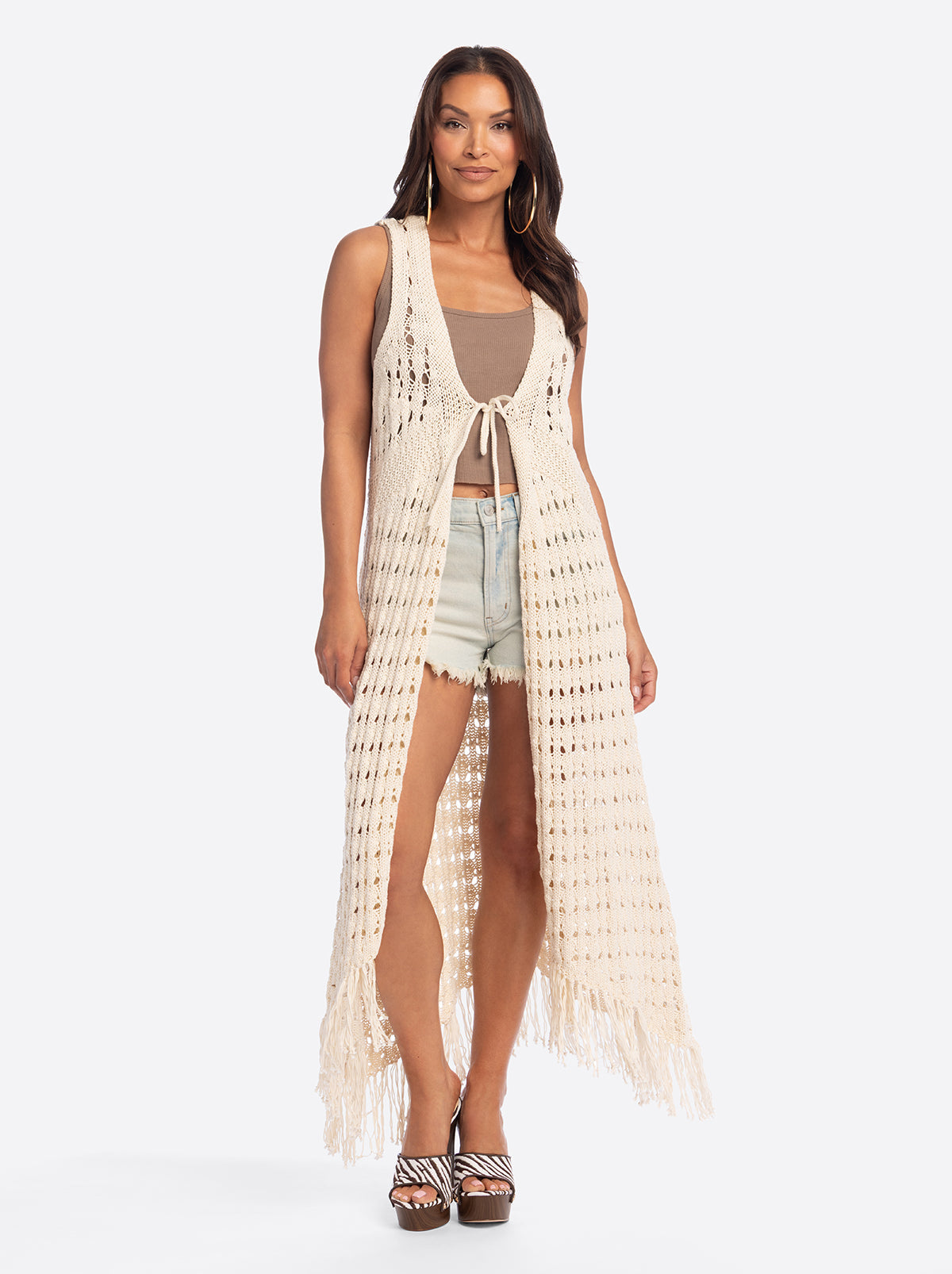 JS Jessica Simpson Marigold Crochet Duster in Whitecap Grey