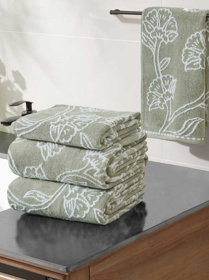 Floral Fan Bath Towels 4-Piece Set in Desert Sage