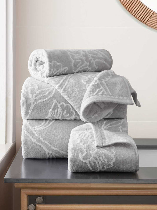 Floral Fan Bath Towels 4-Piece Set in Antarctica Grey