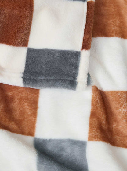 Emery Checkerboard Plush Throw in Rust & Grey