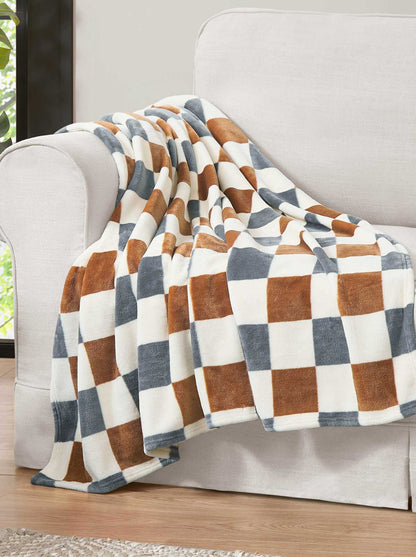Emery Checkerboard Plush Throw in Rust & Grey