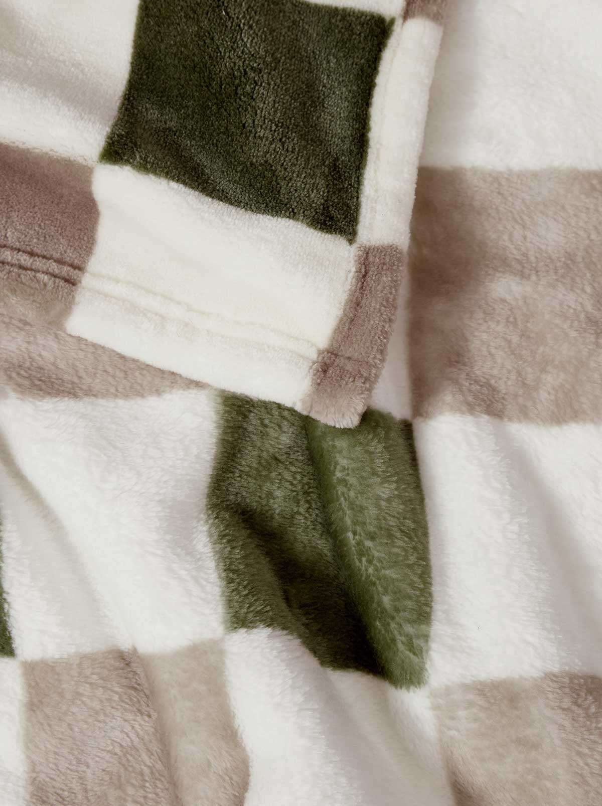 Emery Checkerboard Plush Throw in Olive & Grey