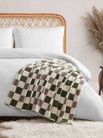 Emery Checkerboard Plush Throw in Olive & Grey