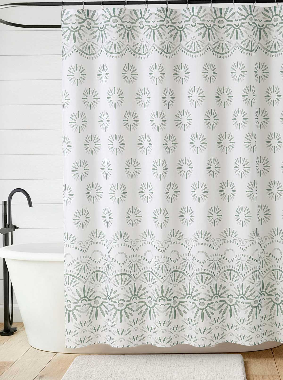 Haven Border Sage Green Shower Curtain Set