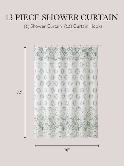 Haven Border Sage Green Shower Curtain Set