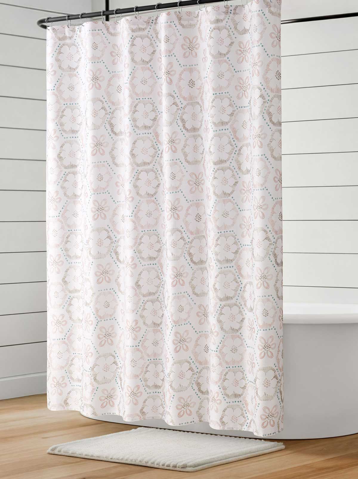 Daisy Squares Taupe Shower Curtain Set