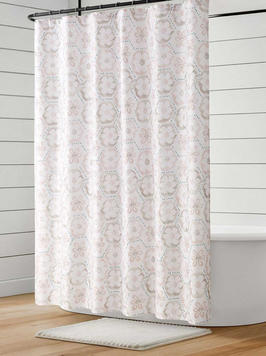 Daisy Squares Taupe Shower Curtain Set