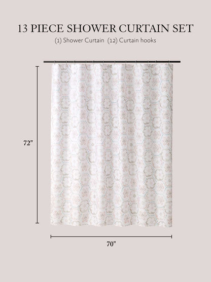 Daisy Squares Taupe Shower Curtain Set