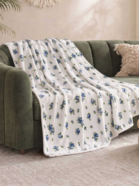 Cottage Rose Blue Plush Throw Blanket