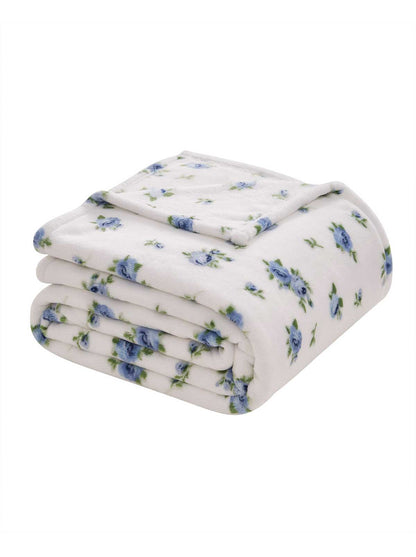 Cottage Rose Blue Plush Throw Blanket