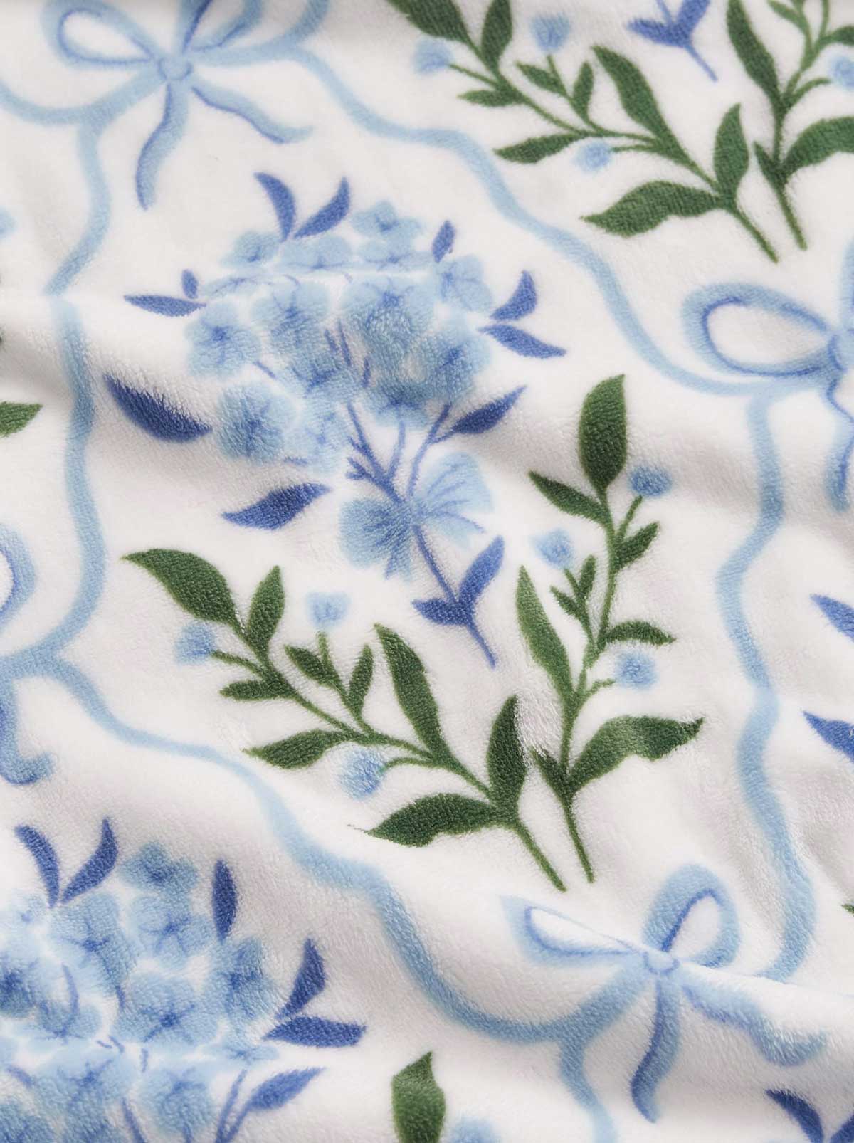 Plush Throw Blanket in Bow Floral Trellis Blue