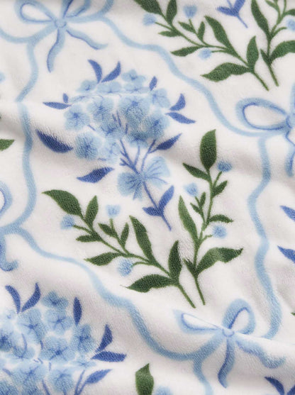 Plush Throw Blanket in Bow Floral Trellis Blue