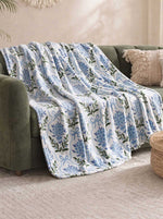 Plush Throw Blanket in Bow Floral Trellis Blue