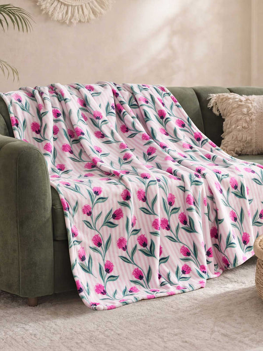 Tulip Stripe Pink Plush Throw Blanket