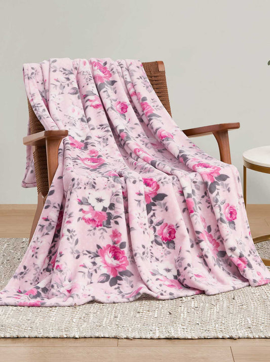 Esther Blush Roses Plush Throw Blanket