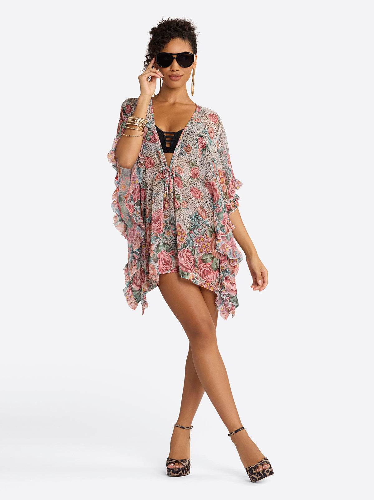 Animal Control Ruffle Cover Up Dress in Rose Multi