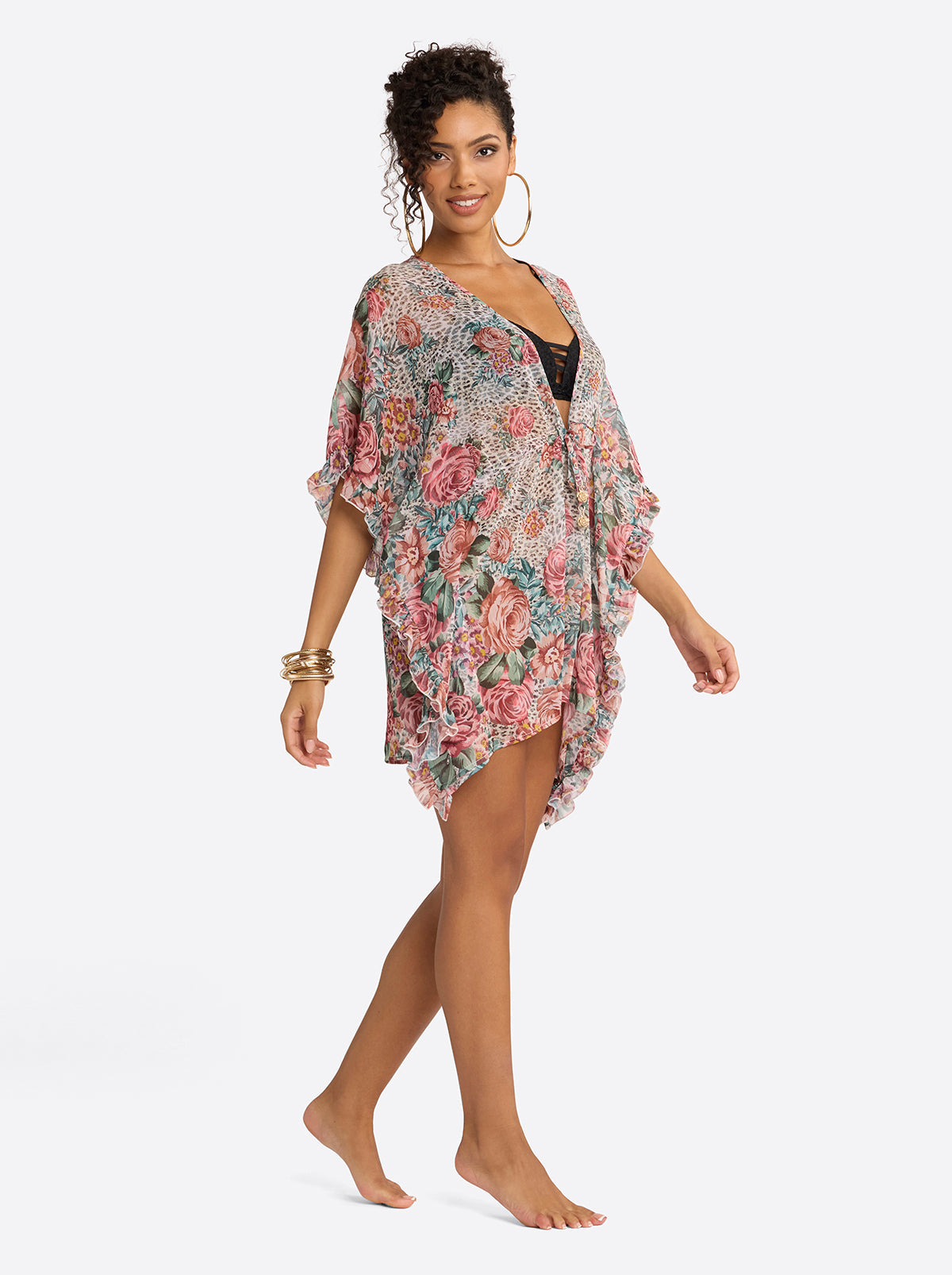 Animal Control Ruffle Cover Up Dress in Rose Multi