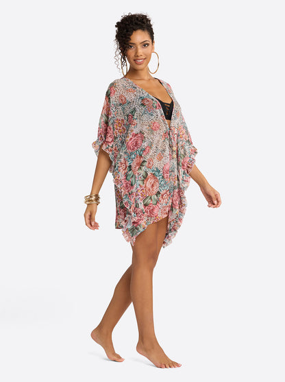 Animal Control Ruffle Cover Up Dress in Rose Multi