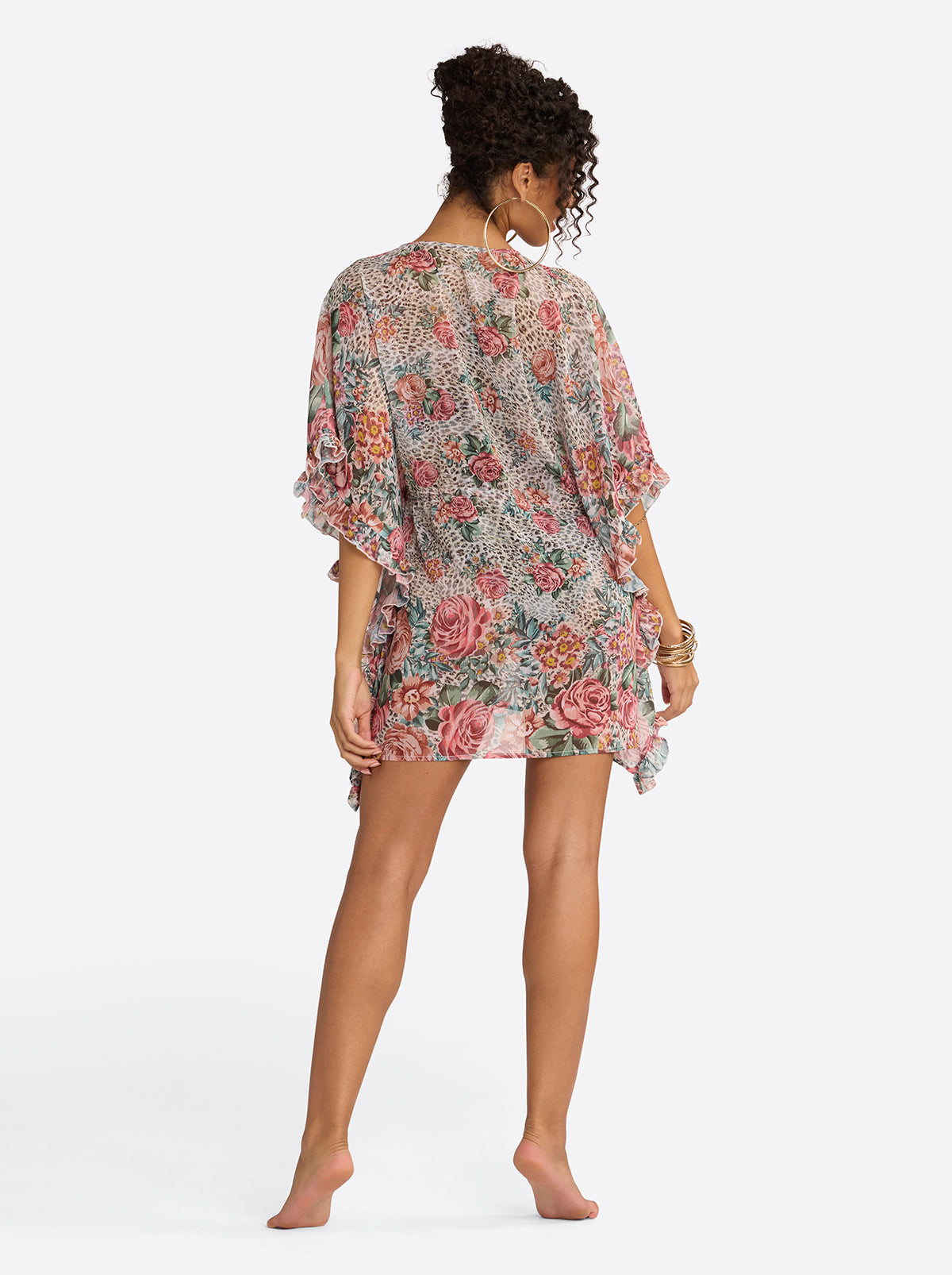 Animal Control Ruffle Cover Up Dress in Rose Multi