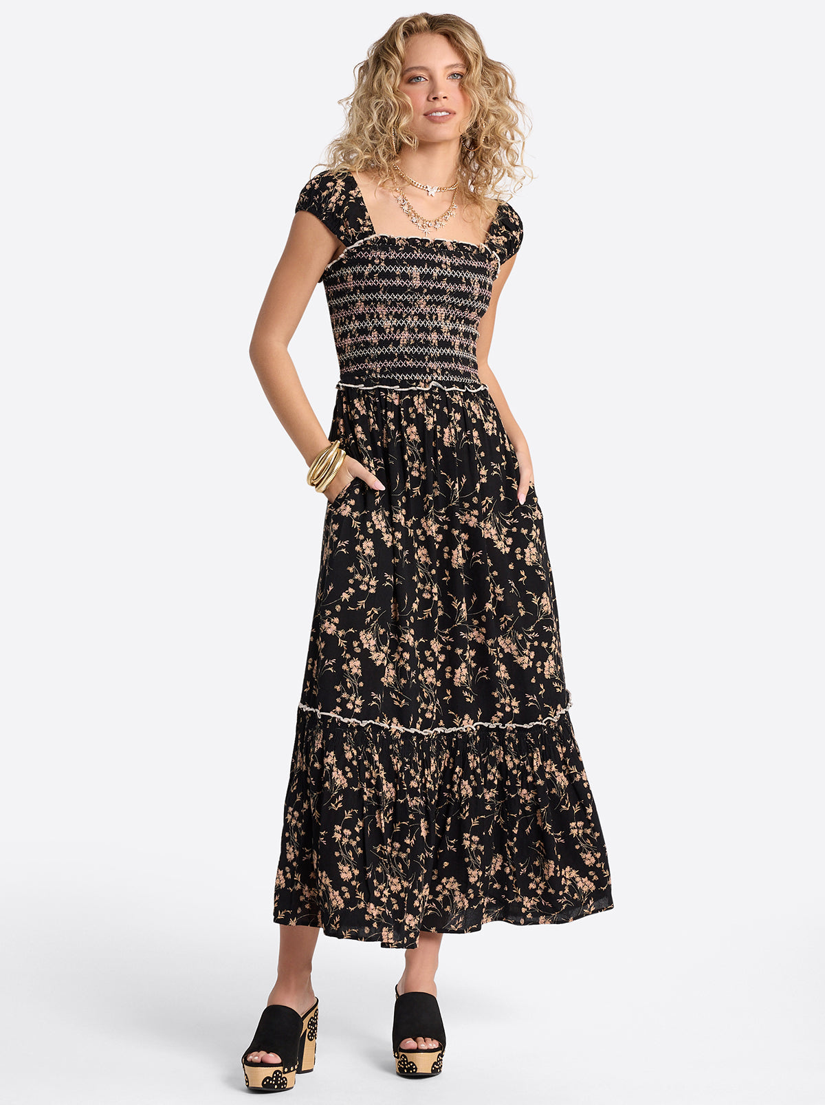 Clarice Maxi Dress in Obsidian Wispy Ditsies