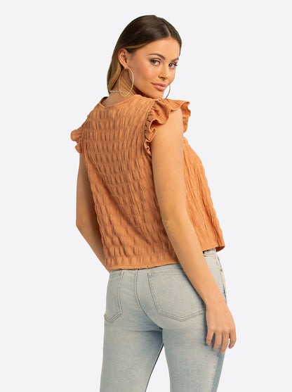 JS Jessica Simpson Dani Lace Trimmed Blouse in Camel