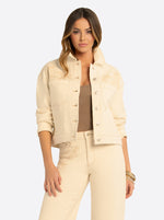 JS Jessica Simpson Pleat Back Denim Jacket  in Undyed Natural