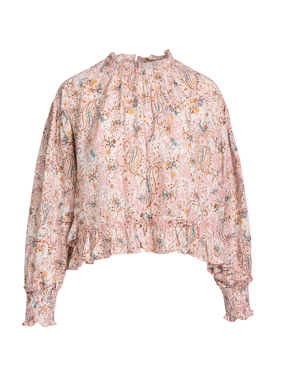 JS Jessica Simpson Anaya Mock Neck Blouse in Shell-Calia Paisley