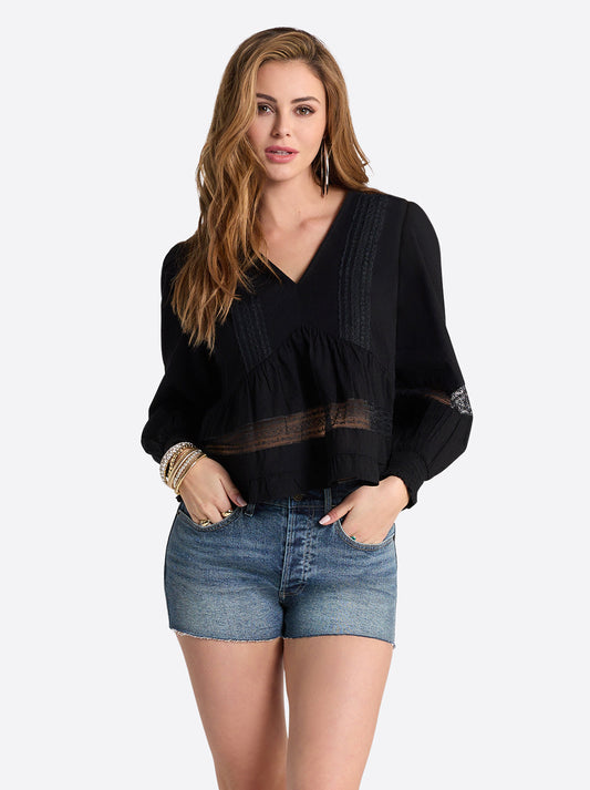 Elsie Babydoll Blouse in Black