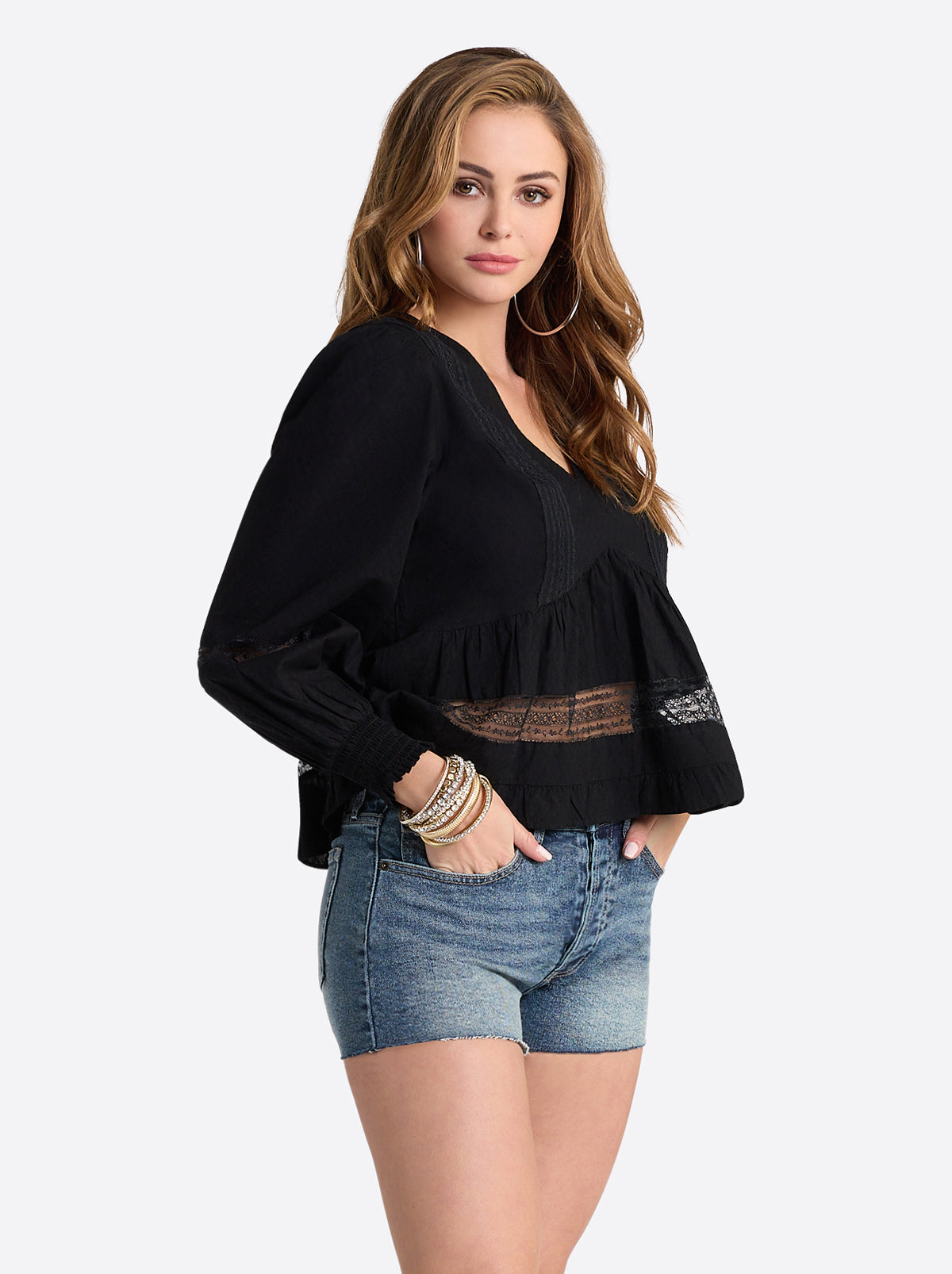 Elsie Babydoll Blouse in Black
