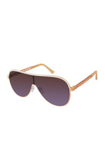 Metal Shield Aviator Pilot Sunglasses in Rose Gold & Nude