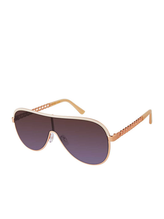 Metal Shield Aviator Pilot Sunglasses in Rose Gold & Nude