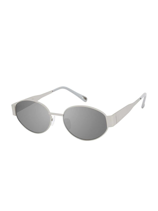 Slim Metal Oval Sunglasses in Matte Silver