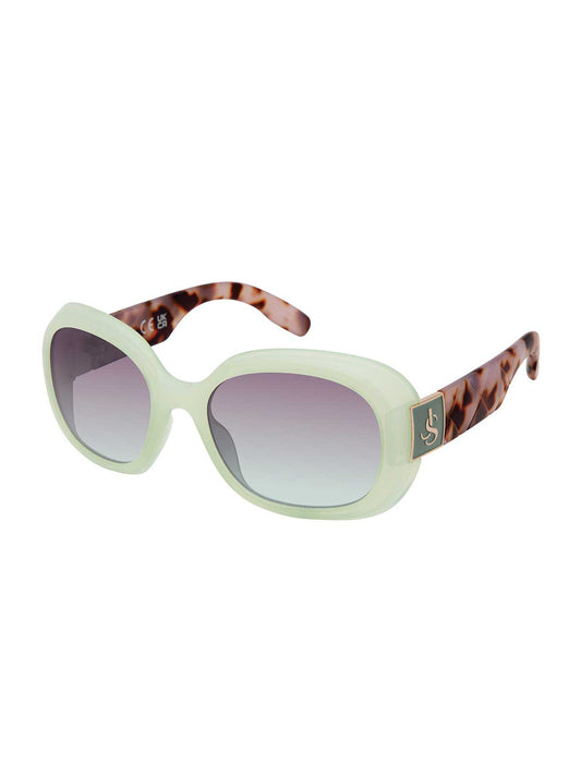 Quilted Temple Oval Sunglasses in Olive & Oatmeal