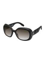 Quilted Temple Oval Sunglasses in Black