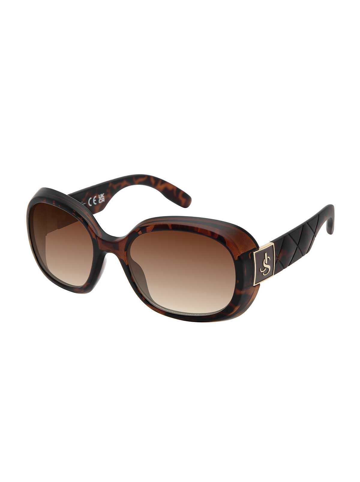 Quilted Temple Oval Sunglasses in Tortoise