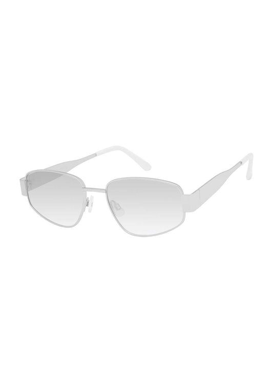 Polished Metal Oval Sunglasses in Silver White