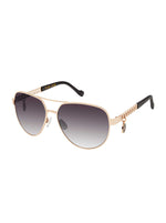 Chain Aviator Detail Sunglasses in Gold Black