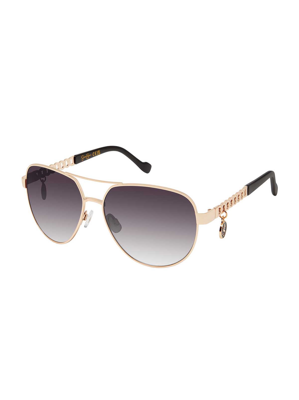 Chain Aviator Detail Sunglasses in Gold Black