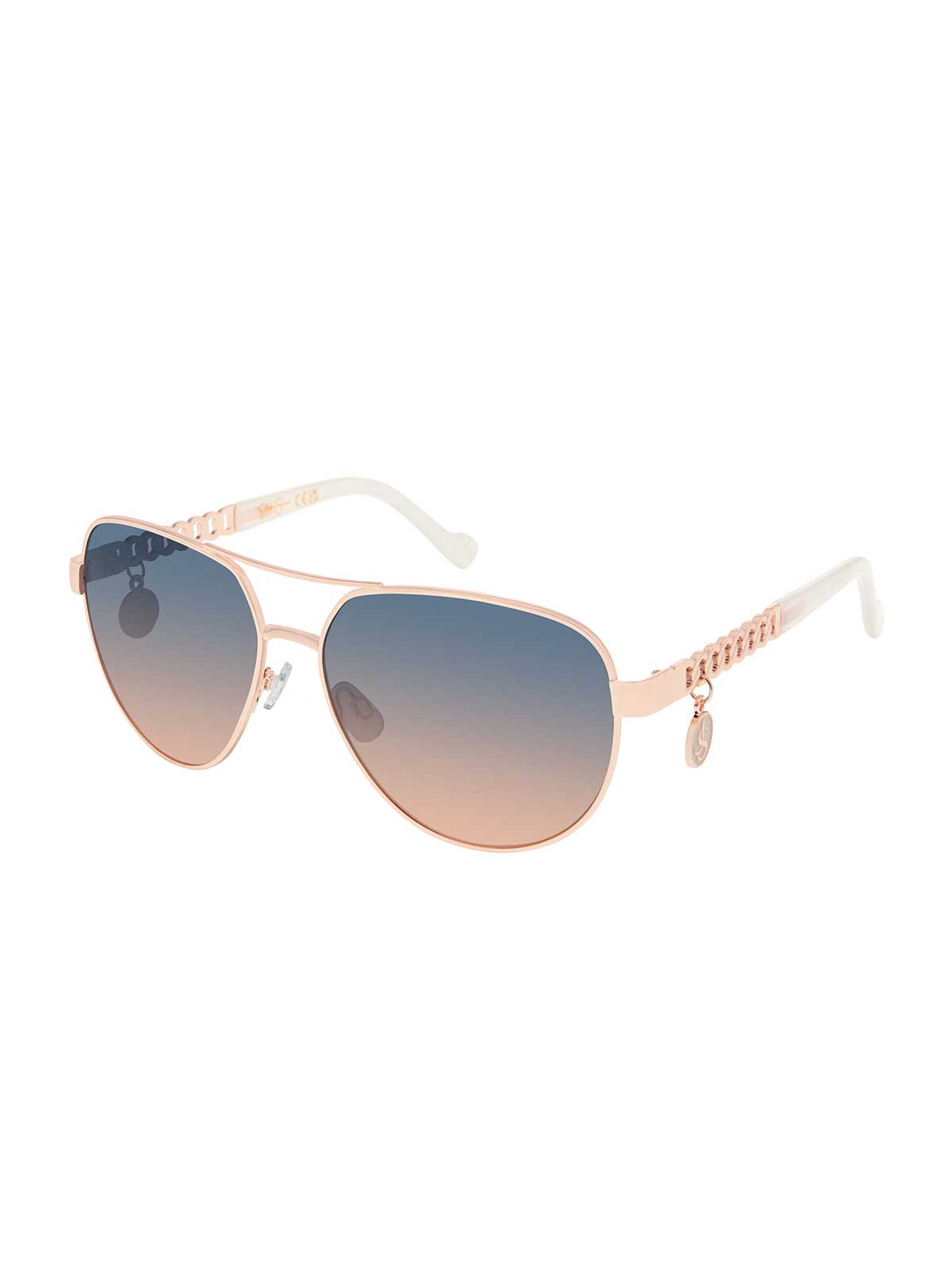 Chain Aviator Detail Sunglasses in Rose Gold