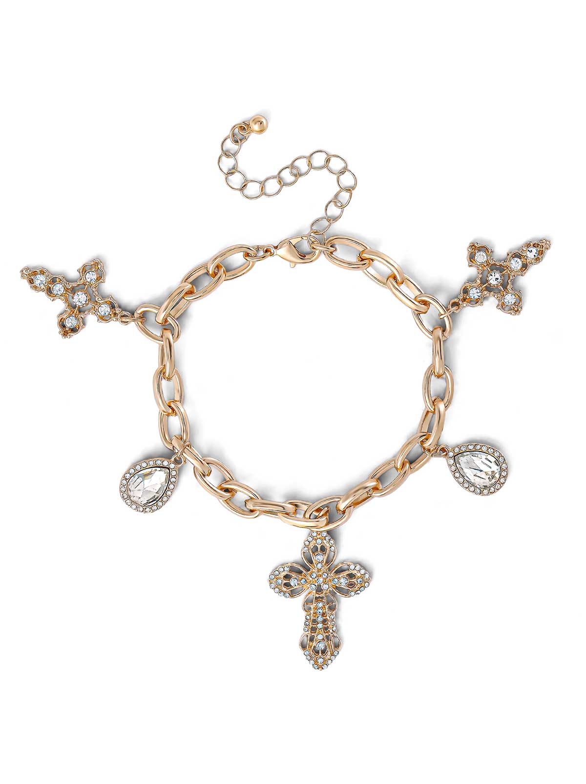 Cross & Clear Glass Stone Charm Bracelet