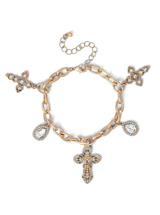Cross & Clear Glass Stone Charm Bracelet
