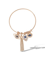 Crystal Lucky & Tassel Charms Bangle